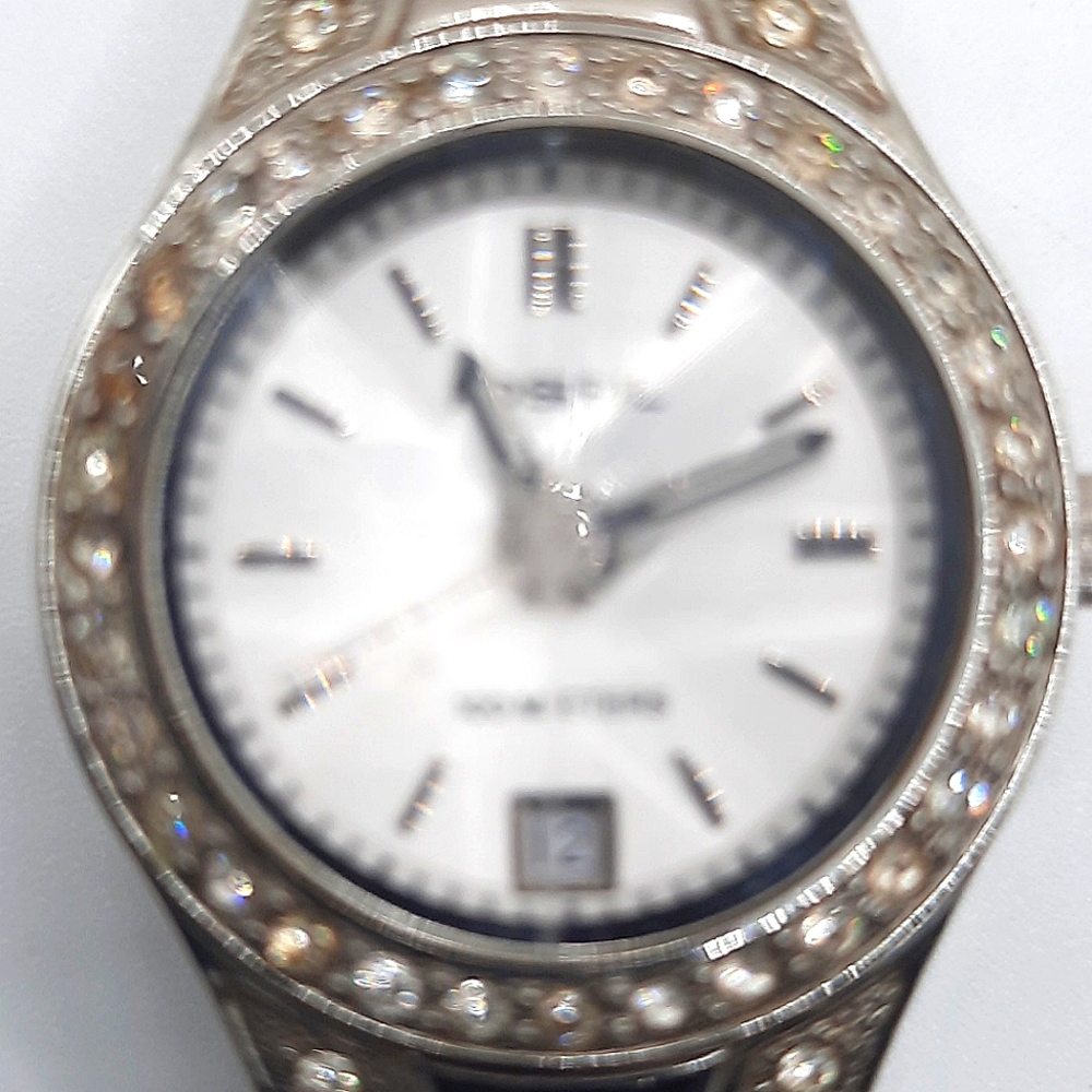 Vintage Fossil Blue Swarovski Crystal Ladies Watch